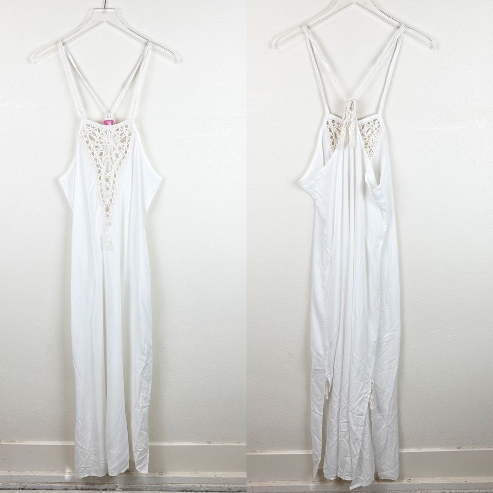 Anna Kosturova White Maxi Crochet White Dress Swim Cover Up Large
